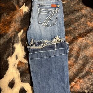 7 For All Mankind Light Blue Distressed Cropped Jeans